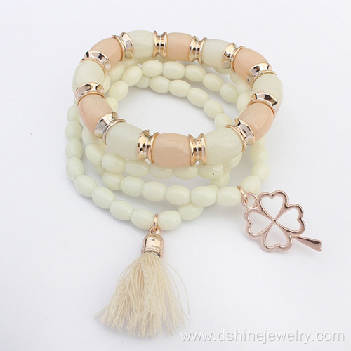 Multi Layer Beads Tassel Bracelets For Women With Gold Charm